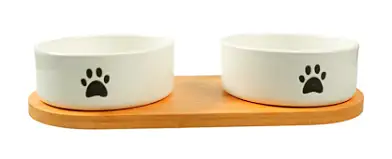 Mr.Kranch миски керамические двойные на бамбуковой подставке для собак и кошек, белые