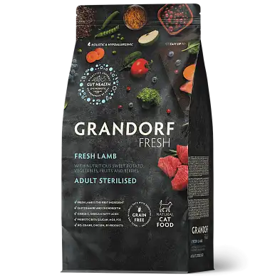 Grandorf FRESH сухой беззерновой корм для стерилизованных кошек с живыми пробиотиками, ягненок и батат