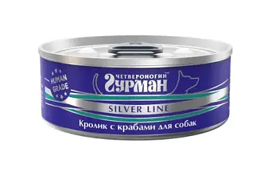 Четвероногий Гурман Silver line консервы для взрослых собак всех пород кролик с крабами в желе