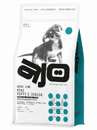 Купить ajo mini puppy & junior сухой корм для щенков мелких и миниатюрных пород с курицей и гречкой